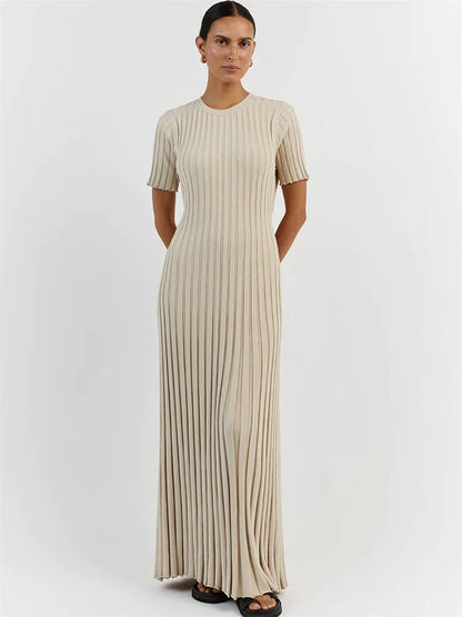 Ribbed Short Stylish Sleeve Maxi Dress&nbsp;