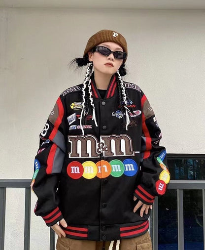 M&M Graphic Stylish Embroidered Bomber Jacket