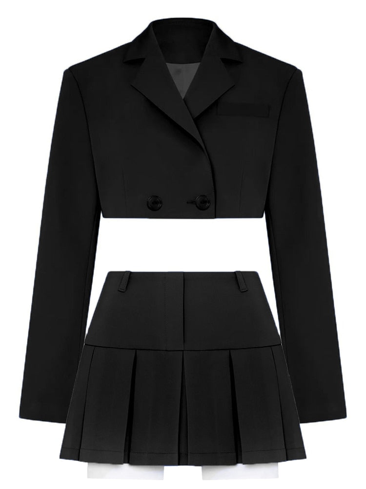 Cropped Blazer And Pleated Mini Skirt Set Free From Label