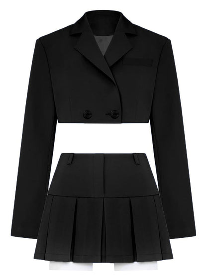 Cropped Blazer And Pleated Mini Skirt Set Free From Label