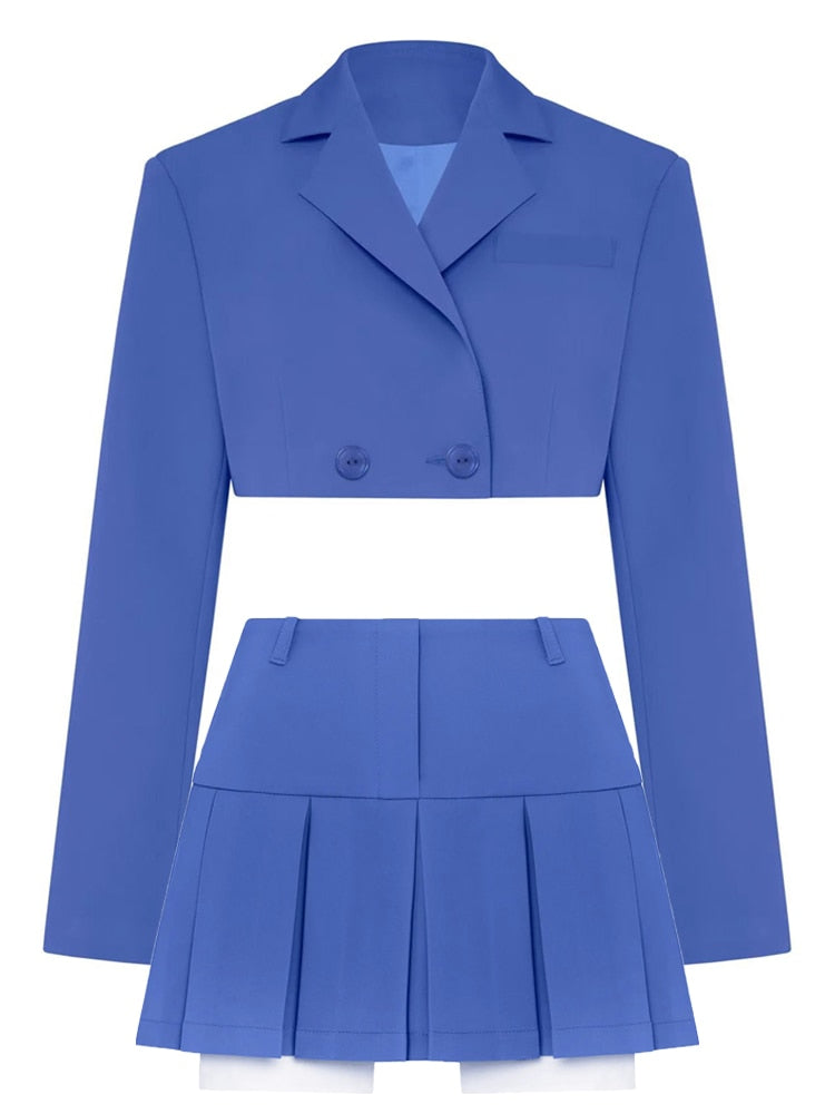 Cropped Blazer And Pleated Mini Skirt Set Free From Label