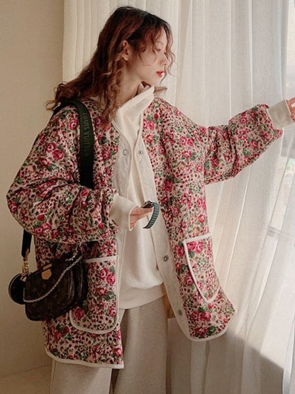 Floral Print Stylish Pocket Jacket