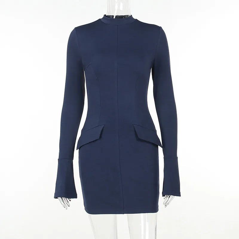 Dark Blue Long Charming Sleeve Bodycon Mini Dress