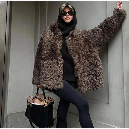 Fuzzy Faux Stylish Fur Coat