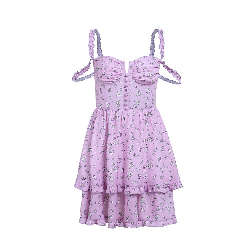 Purple Floral Frill Summer Dress Free From Label