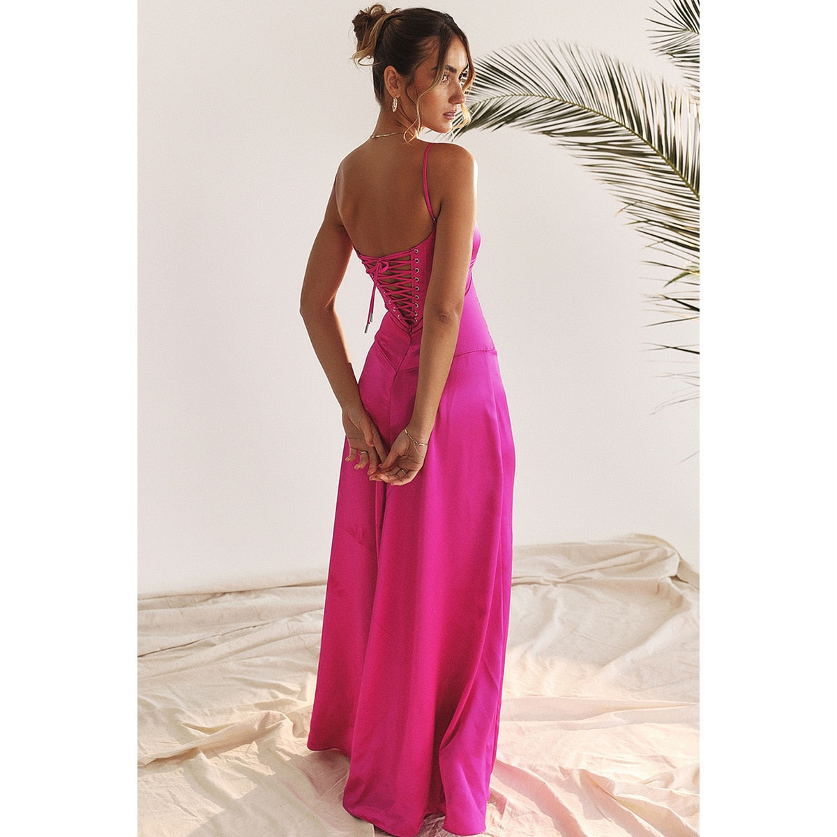 Satin Back Stylish Tie-Up Maxi Dress