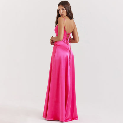 Satin Back Stylish Tie-Up Maxi Dress