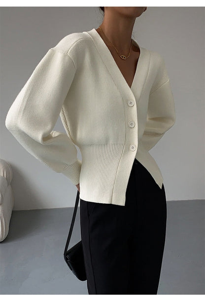 V-Neck Solid Stylish Buttoned Cardigan