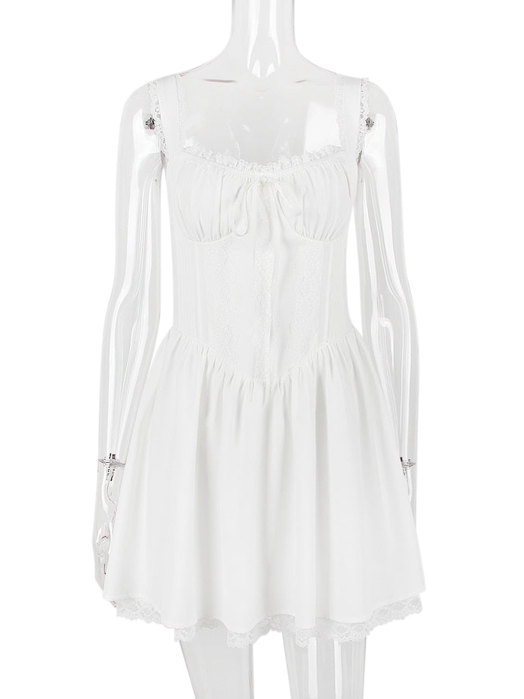 White Corset Lace Charming Flare Mini Dress