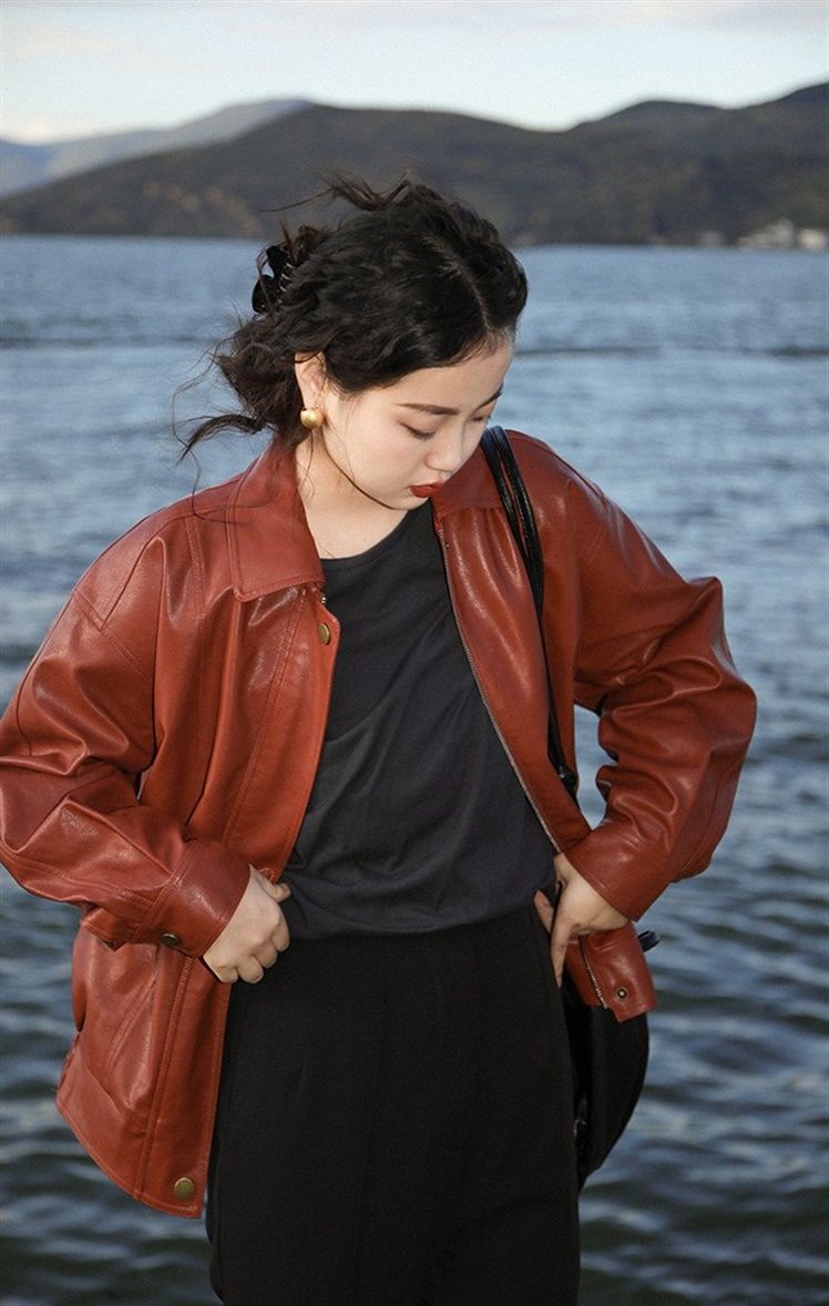 Red Faux Stylish Leather Jacket