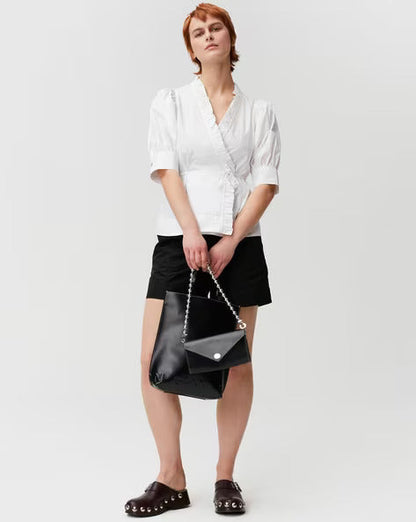 Cotton Poplin Wrap Charming Shirt With Short Sleeves