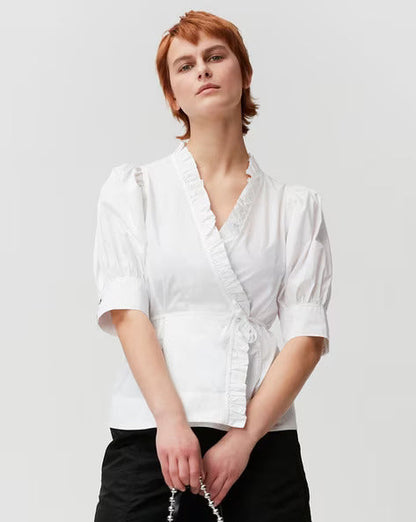 Cotton Poplin Wrap Charming Shirt With Short Sleeves