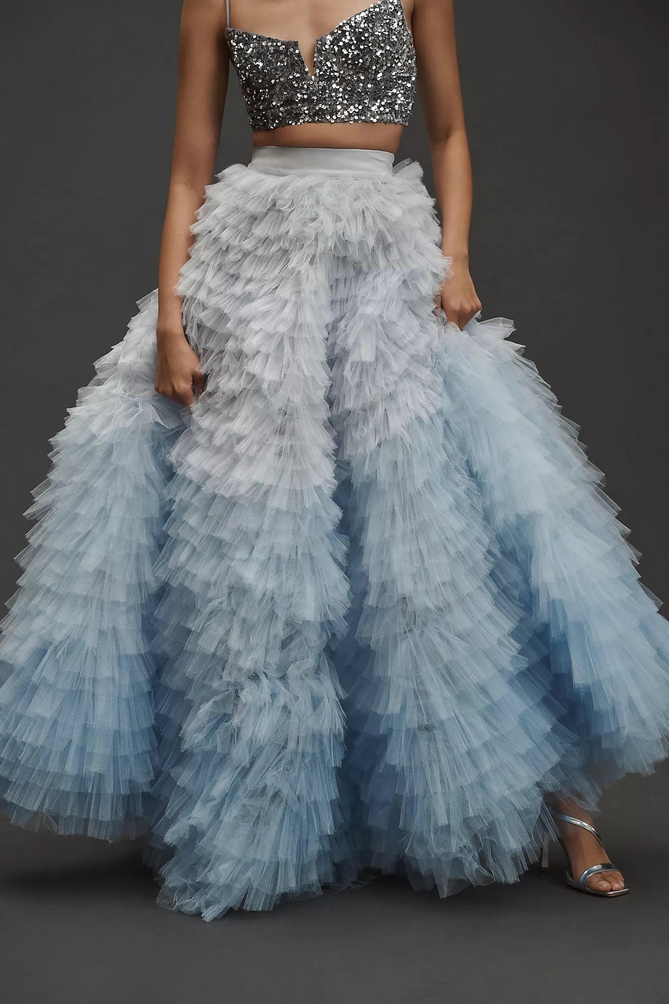 Gradient Tiered Stylish Ruffle Tulle Skirt