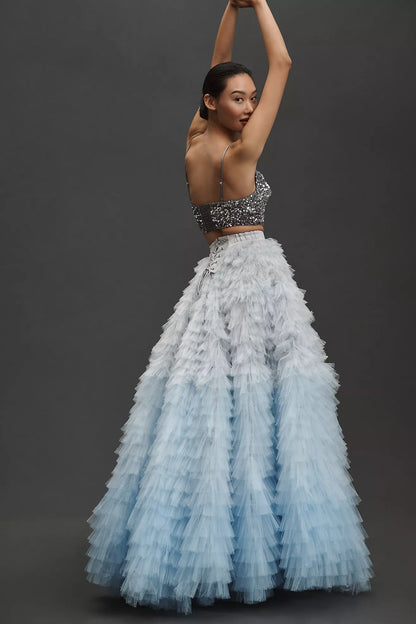 Gradient Tiered Stylish Ruffle Tulle Skirt