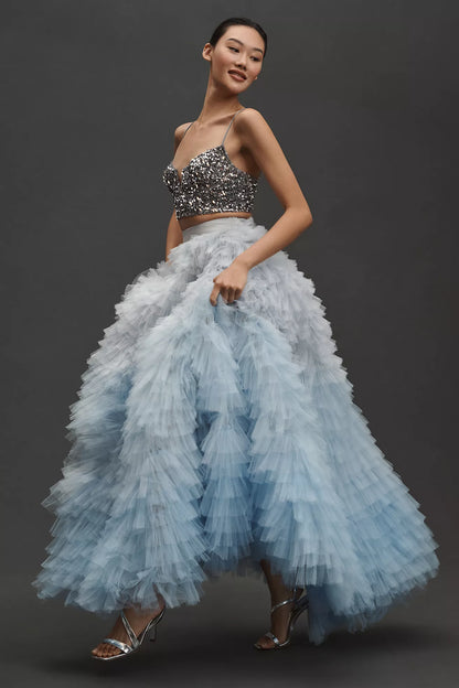 Gradient Tiered Stylish Ruffle Tulle Skirt