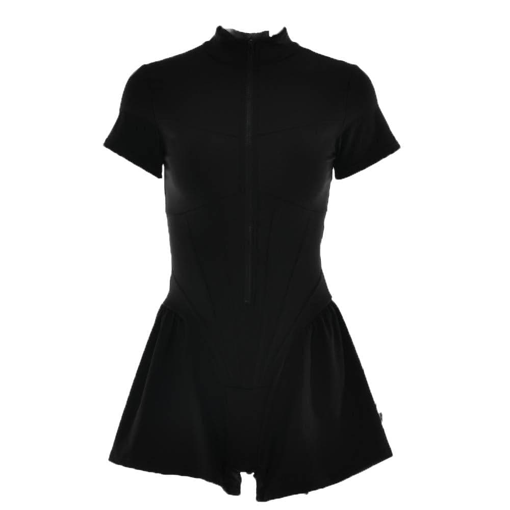 BerriesJam - Short Sleeve Zip-Up High Neck Contrast Romper