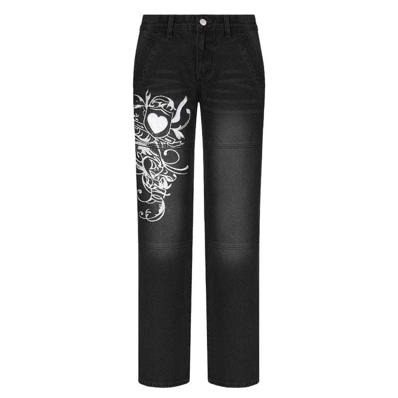 BerriesJam - Abstract Button Low Rise Zip-Up Pocket Jeans