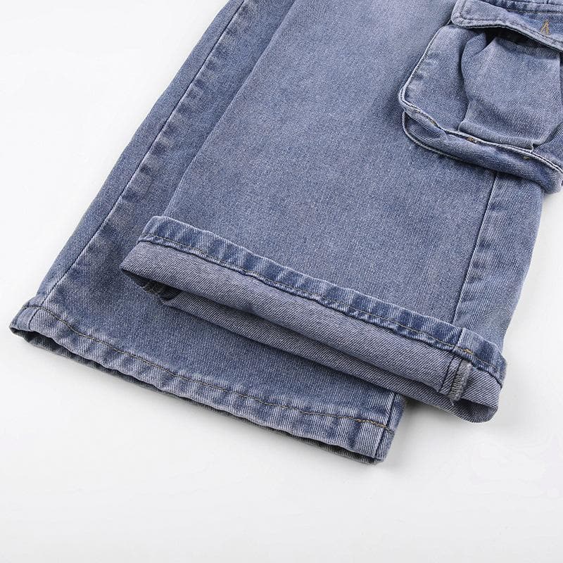 BerriesJam - Cargo Pocket Button Rise Straight Leg Jeans