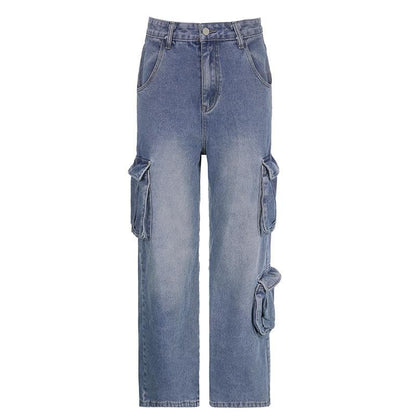 BerriesJam - Cargo Pocket Button Rise Straight Leg Jeans