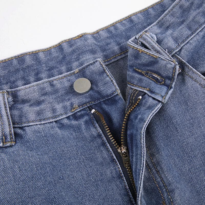 BerriesJam - Cargo Pocket Button Rise Straight Leg Jeans