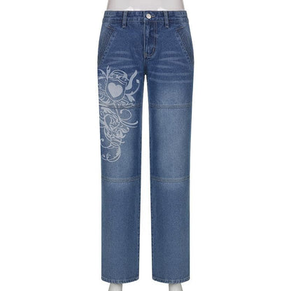 BerriesJam - Abstract Button Low Rise Zip-Up Pocket Jeans