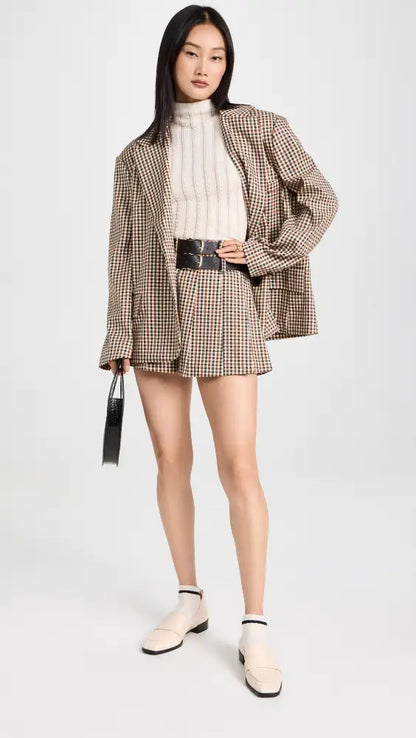 Moon River Plaid Charming Blazer And Skirt Set