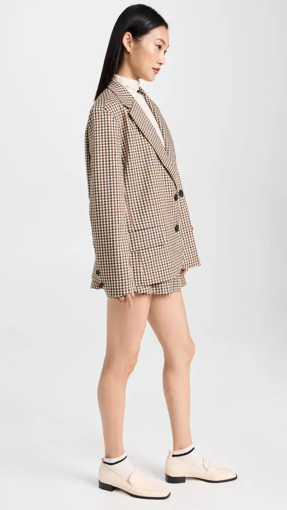 Moon River Plaid Charming Blazer And Skirt Set