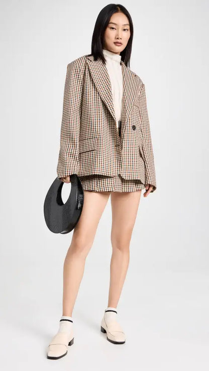 Moon River Plaid Charming Blazer And Skirt Set