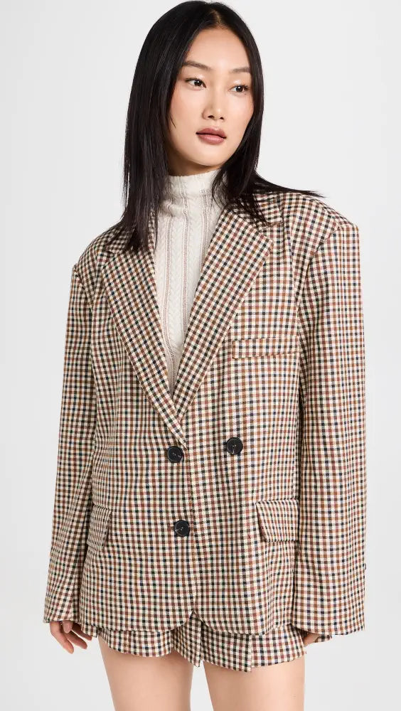 Moon River Plaid Charming Blazer And Skirt Set