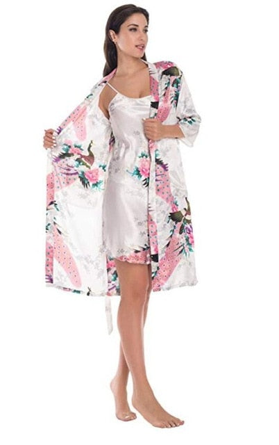 Fashion Women's Summer Mini Kimono Robe Lady Rayon Bath Gown Yukata Nightgown Sleepwear Sleepshirts Pijama Mujer Size M-XL