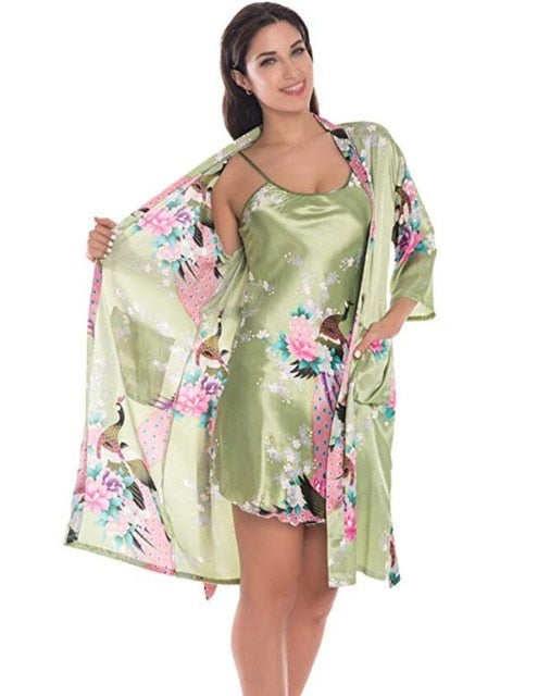 Fashion Women's Summer Mini Kimono Robe Lady Rayon Bath Gown Yukata Nightgown Sleepwear Sleepshirts Pijama Mujer Size M-XL