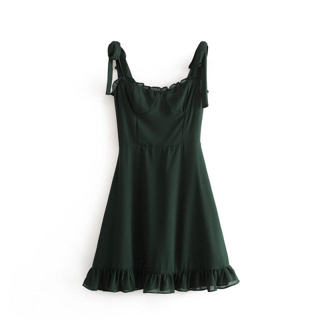 Green Tie Up Strap Dress Free From Label