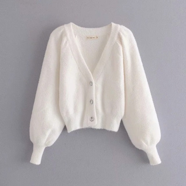 White Knit Fuzzy Three Piece Set Free From Label