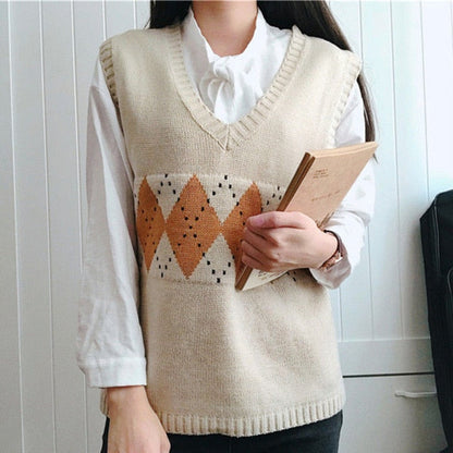 Knitted Sweater Women Argyle Oversize Sweaters Korean Pullovers Ladies Winter Loose Sweaters Female Casual Jumper Ropa De Mujer