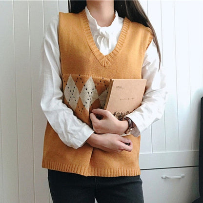 Knitted Sweater Women Argyle Oversize Sweaters Korean Pullovers Ladies Winter Loose Sweaters Female Casual Jumper Ropa De Mujer