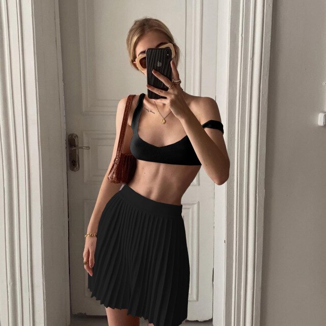 Knit Crop Top And Pleated Skirt Set Free From Label