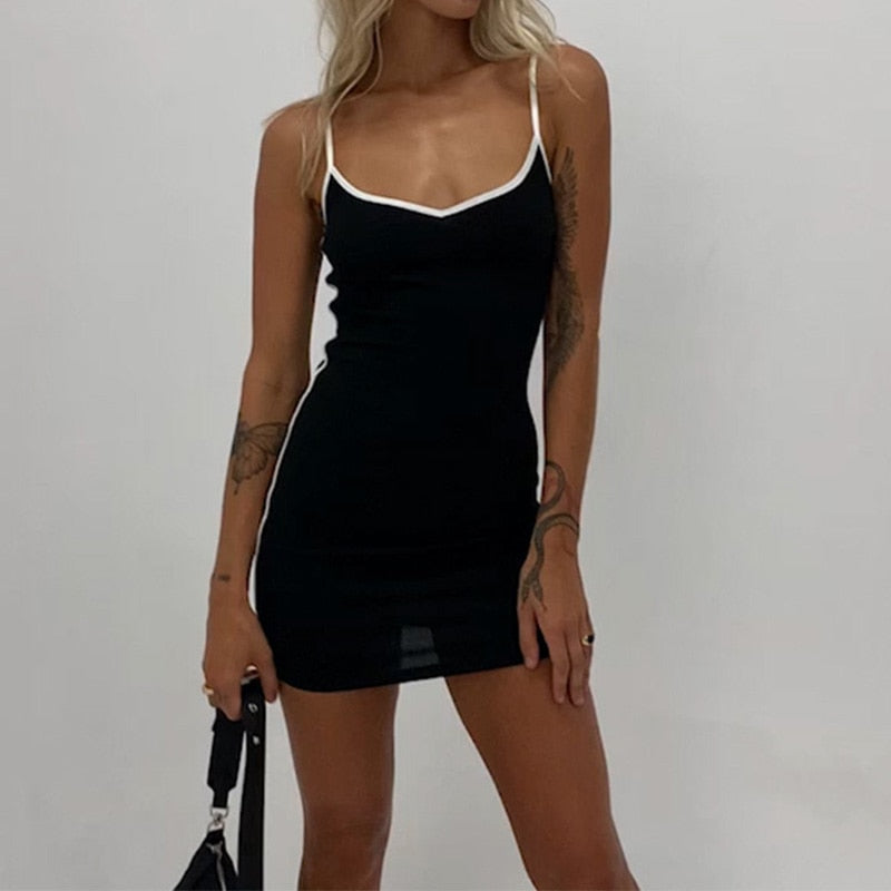 White Trim Stylish Black Mini Dress