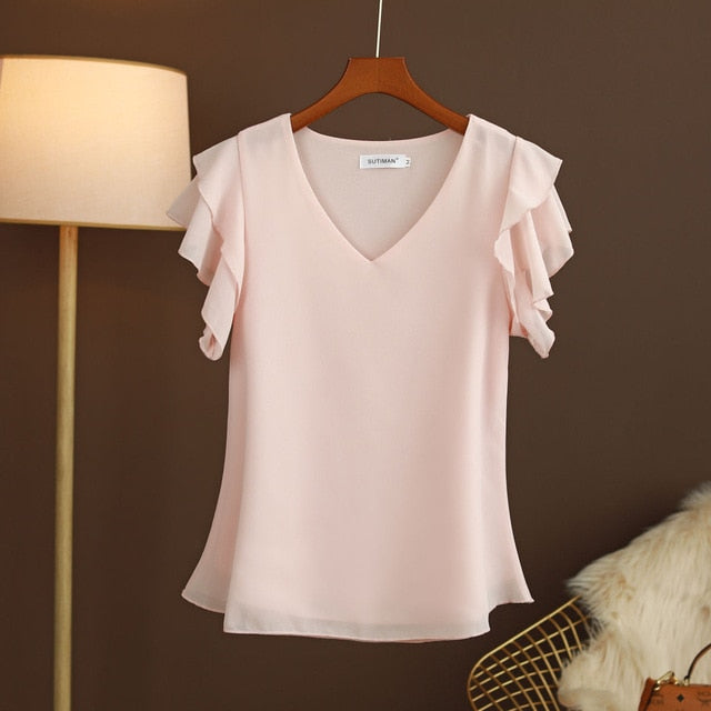 Fashion Blouses Women Tops and Blouse White/Pink Summer Short sleeve Loose Blouse Women Blouse Woman Ladies Shirts Plus Size 6XL