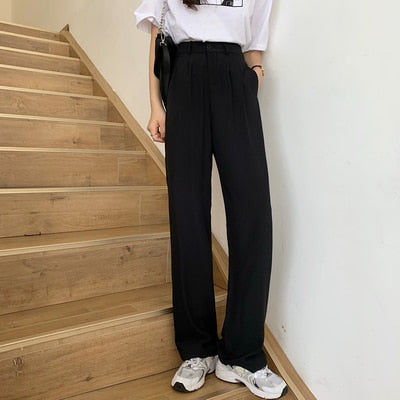 Spring Long Pants For Women High Waist Capris Summer Fashion Elegant Casual Office Lady Straight Trouser