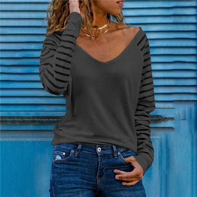 Women Clothing Autumn Spring Women Basic T Shirt New Fashion Long Sleeve V-Neck T Shirt Casual Slim Tops