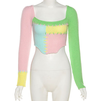 Colorful Crochet Long Charming Sleeve Crop Top