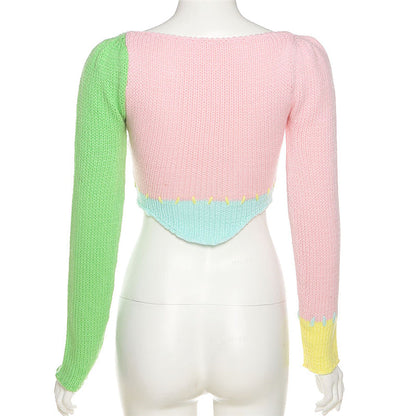 Colorful Crochet Long Charming Sleeve Crop Top