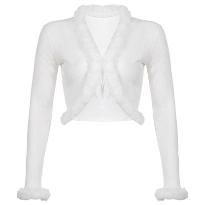 Fur Collar Tie Up Cardigan Free From Label