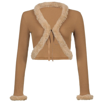 Fur Collar Tie Up Cardigan Free From Label