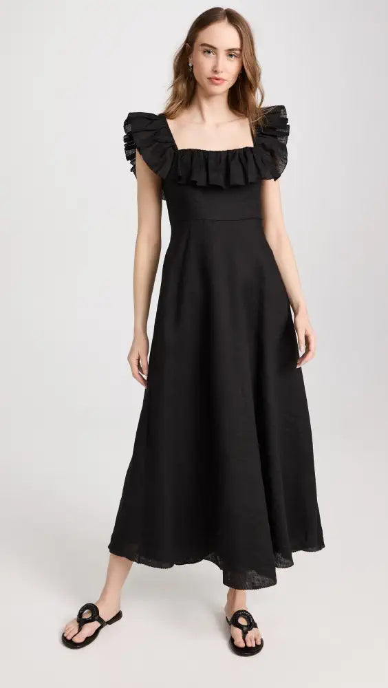 Cira Ruffle Stylish Neck Long Dress