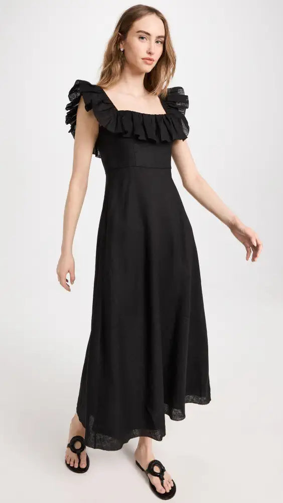 Cira Ruffle Stylish Neck Long Dress